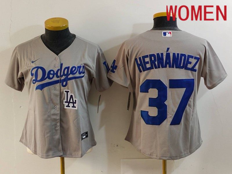 Women Los Angeles Dodgers #37 Hernandez Grey Nike Game 2024 MLB Jersey style 7265